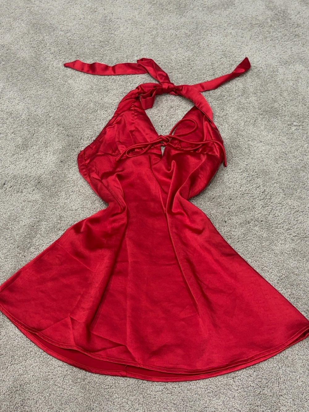 Vintage Red Satin Halter Mini Dress